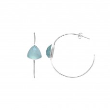 Aqua Chalcedony 12x12mm Trillion Hoop gemstone earring 